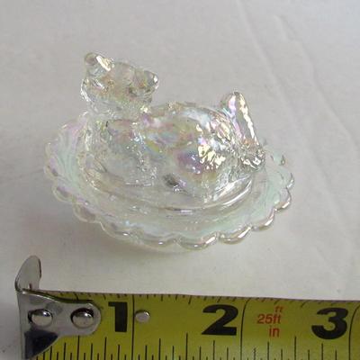 Vintage Mosser Glass Cat Covered Salt, Clear Carnival Glass