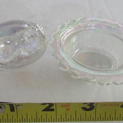 Vintage Mosser Glass Cat Covered Salt, Clear Carnival Glass