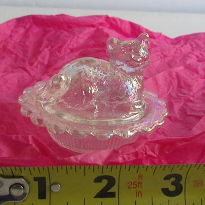 Vintage Mosser Glass Cat Covered Salt, Clear Carnival Glass