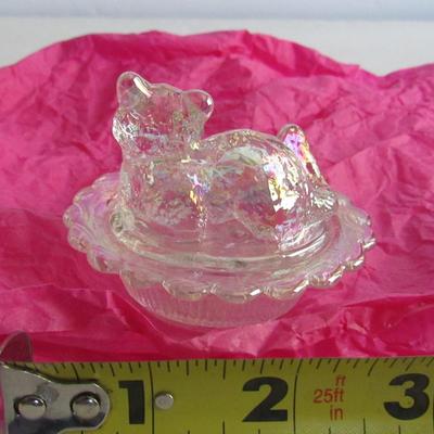 Vintage Mosser Glass Cat Covered Salt, Clear Carnival Glass