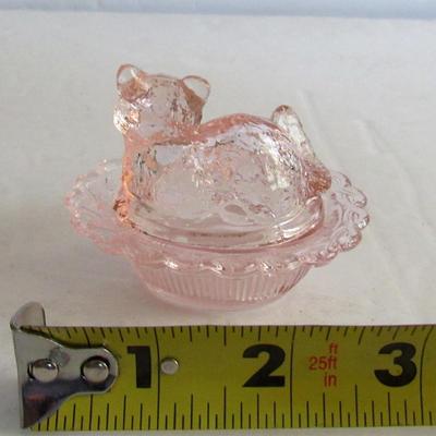 Vintage Mosser Glass Transparent Pink Cat Covered Salt