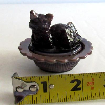 Vintage Mosser Glass Cat Covered Salt, Dark Plum Slag