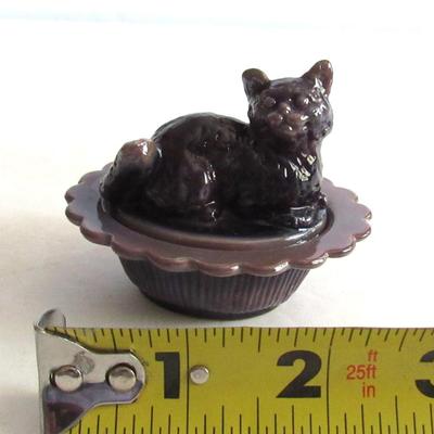 Vintage Mosser Glass Cat Covered Salt, Dark Plum Slag
