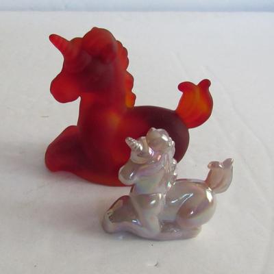 Vintage Boyd Glass Unicorns, Larger Red Satin, Small Carnival Glass