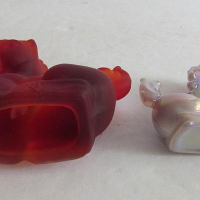 Vintage Boyd Glass Unicorns, Larger Red Satin, Small Carnival Glass
