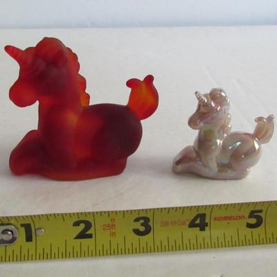 Vintage Boyd Glass Unicorns, Larger Red Satin, Small Carnival Glass