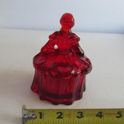 Vintage Red Mosser Glass Lady Dresser Box