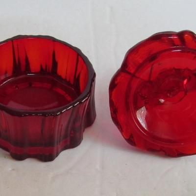 Vintage Red Mosser Glass Lady Dresser Box