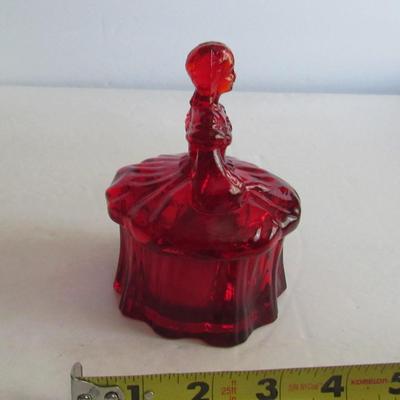 Vintage Red Mosser Glass Lady Dresser Box