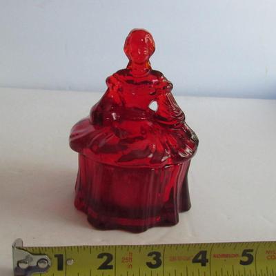 Vintage Red Mosser Glass Lady Dresser Box