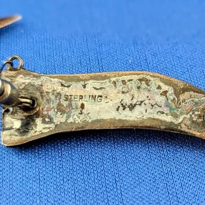 Vintage Sterling Silver Sword in Sheath pin Jade Carnelian Moonstone