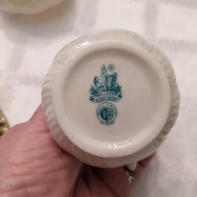 Vintage Belleek Plate and Creamer and Sugar Bowl