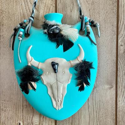89 SOUTHWEST CLAY CANTEEN FEATHER TRIM WALL DECOR