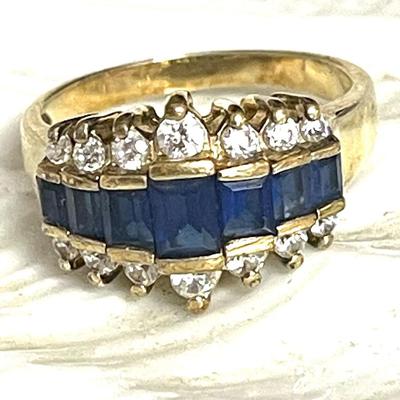 99 STERLING COCKTAIL RING BLUE & CLEAR STONES SIZE 8