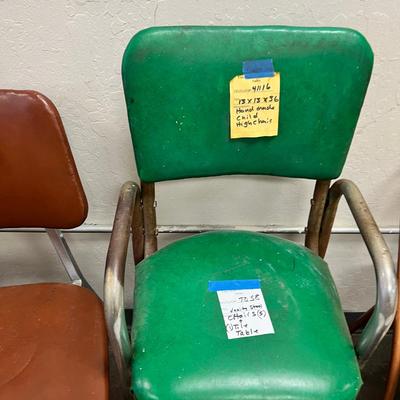 Vintage chairs 1 vanity stool, and 1 tile topped table.