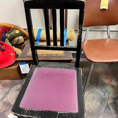 Vintage chairs 1 vanity stool, and 1 tile topped table.