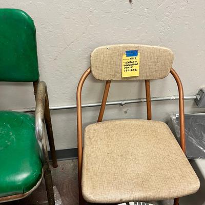 Vintage chairs 1 vanity stool, and 1 tile topped table.