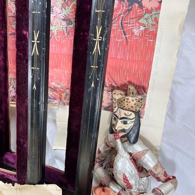 Wallpaper design originals, Asian screen frames with velvet stacking porcelain box