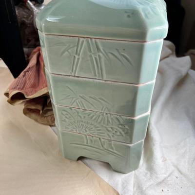 Wallpaper design originals, Asian screen frames with velvet stacking porcelain box