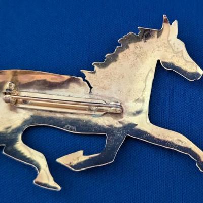 Gold plated running horse brooch pin