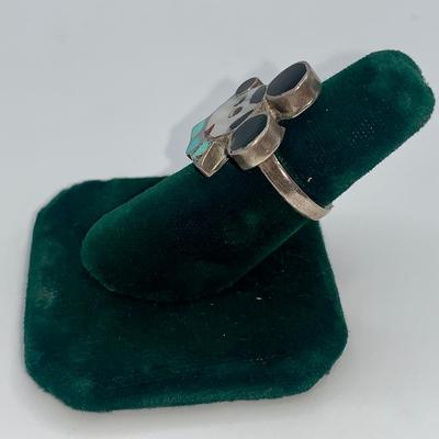 Vintage Native American Silver Mickey Mouse Ring W/Stone Inlay