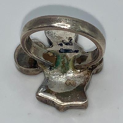 Vintage Native American Silver Mickey Mouse Ring W/Stone Inlay