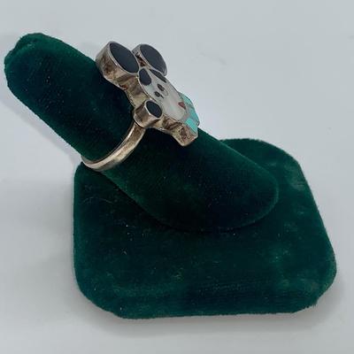 Vintage Native American Silver Mickey Mouse Ring W/Stone Inlay