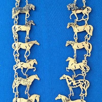 Wild Bryde Gold plated statement horse necklace 27"