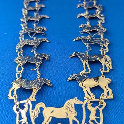 Wild Bryde Gold plated statement horse necklace 27"