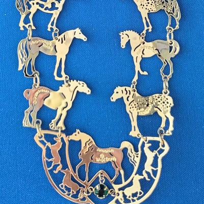 Wild Bryde Gold plated statement horse necklace 27"