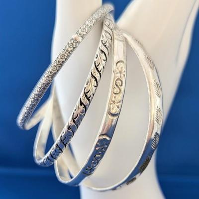 Lot of 4 Sterling silver bangle bracelets