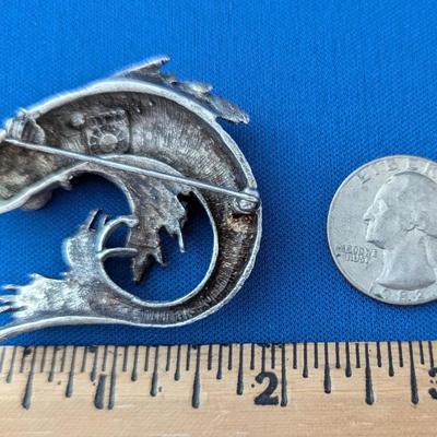 Sterling silver koi fish pin with onyx eyes