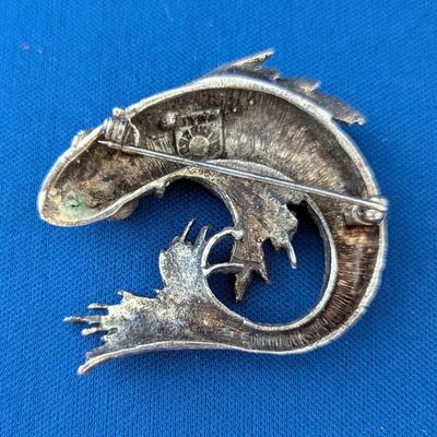 Sterling silver koi fish pin with onyx eyes