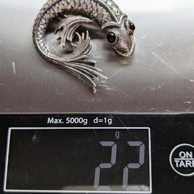 Sterling silver koi fish pin with onyx eyes