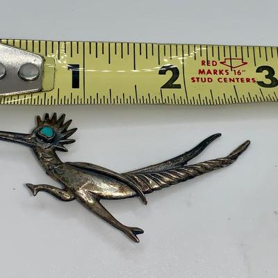 Vintage Native American Pawn Silver and Turquoise Roadrunner Pin/Brooch