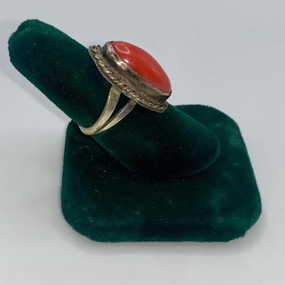 Vintage Native American Pawn Silver and Coral Ring