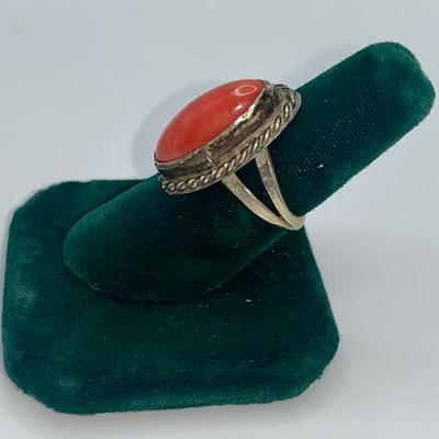 Vintage Native American Pawn Silver and Coral Ring