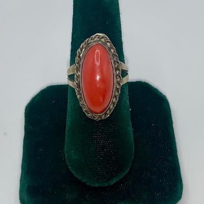 Vintage Native American Pawn Silver and Coral Ring
