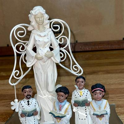 107 RESIN FIGURINES ANGEL & BLACK CHURCH CHOIR