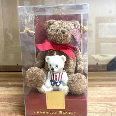 113 LENOX 100TH ANNIVERSARY AMERICAN TEDDY BEAR W/HOLIDAY ORNAMENT