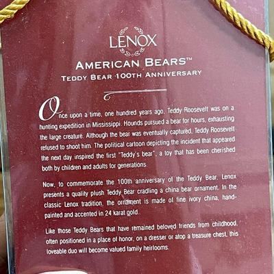 113 LENOX 100TH ANNIVERSARY AMERICAN TEDDY BEAR W/HOLIDAY ORNAMENT