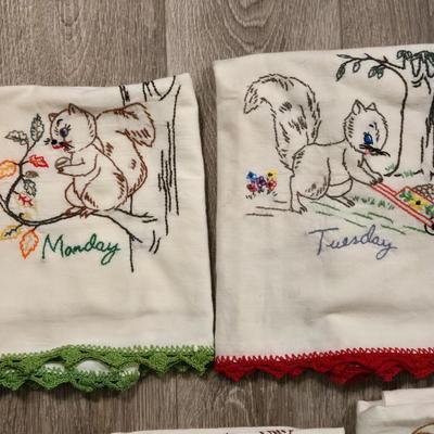 Squirrel Hand Stitched Dish Towels