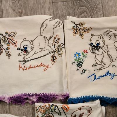 Squirrel Hand Stitched Dish Towels