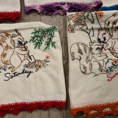 Squirrel Hand Stitched Dish Towels