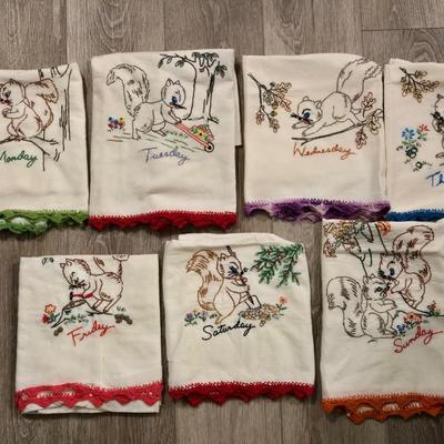 Squirrel Hand Stitched Dish Towels