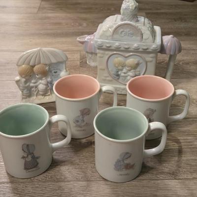 Precious Moments Coffee Pot, Mugs and Napkin Holders