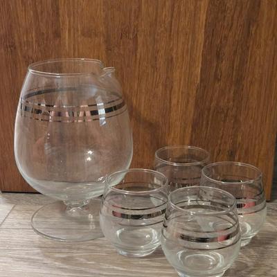 Vintage Glass Cocktails Pitcher and Glasses