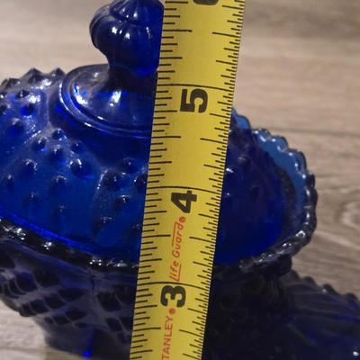 Cobalt Blue Hobnail Glass Shoe With Lid