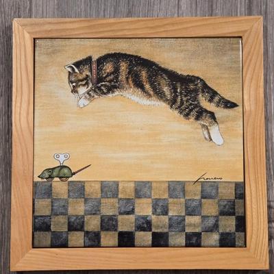 Framed Cat Tile Art