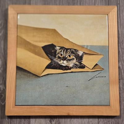 Framed Cat Tile Art